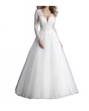 Allure Bridals Long Sleeve Ballgown Wedding Dress - White