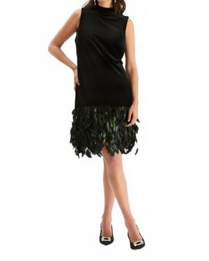 tyler boe Colette Feather Hem Velvet Dress - Black