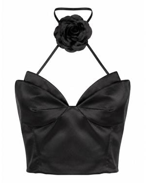 Philipp Plein Satin Halter Top Flower - Black