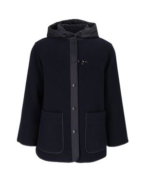 Fay Short Wool-Blend Jacket With Quilted Hood And Hook Detail - Blue