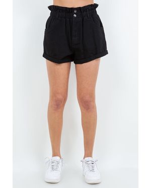 TRUEDAMES American Bazi High Waist Paper Bag Shorts - Black