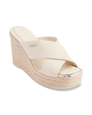 DKNY Maryn Espadrille Bone Crossband Platform Wedge Sandal Gal1198 - White