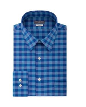Van Heusen Fit Flex Collar Check Dress Shirt Aqua Size 16-36-37 - Blue