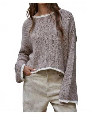 By Together Contrast Hems Knit Pullover Sweater Top - Gray