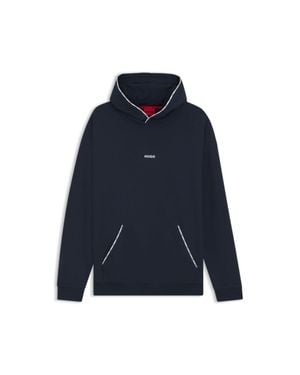 HUGO Relaxed-Fit Hoodie With Branded Contrast Piping - Blue