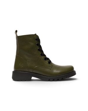 Fly London Military Leather Lace-Up Heeled Ankle Boots - Green