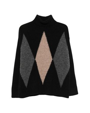 Jucca Turtleneck Sweater With Bold Intarsia Pattern And Relaxed Fit - Black