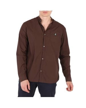 Undercover Patch Detail Ruched Cotton Shirt - Brown