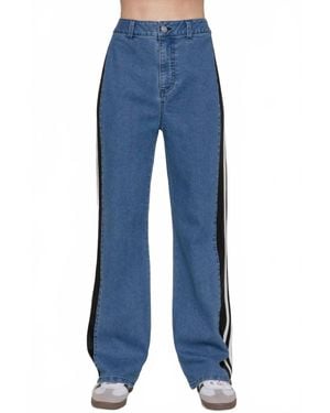 Active Basic Side Stripe Straight Fit Denim Pants - Blue