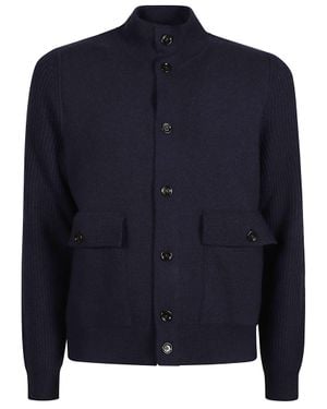 Lardini Structured Wool Jacket With High Collar And Flap Pockets - Blue