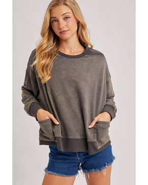 Bluivy Washed Oversize Knit Sweatshirt With Pockets - Gray