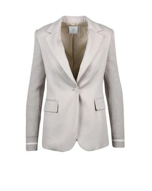 Eleventy Silk Cashmere Knit Jacket With Tailored Design - White