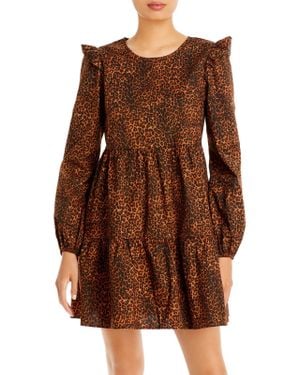 Wayf Velma Animal Print Ruffle Babydoll Dress - Brown