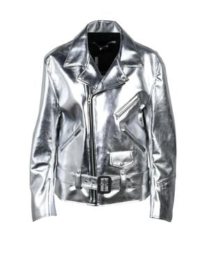 Junya Watanabe Metallic Faux Leather Biker Jacket - Gray