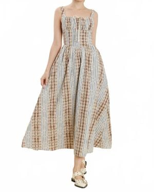 AUREUM Plaid And Striped Midi Dress - Natural