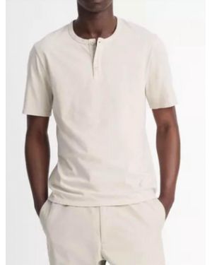 Vince Garment Dye Short Sleeve Henley Top - Natural