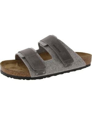 Birkenstock Uji Adjustable Leather Slide Sandals - Gray