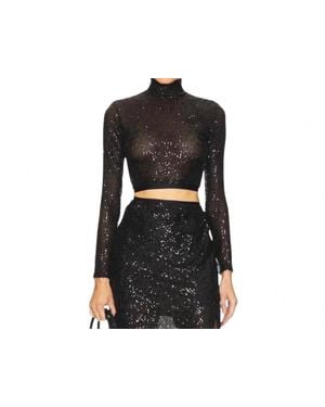 Enza Costa Sequin Cropped Mockneck Top - Black