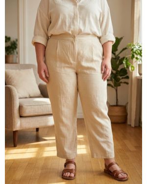 TRUEDAMES High-Rise Linen-Blend Straight Leg Pants - Natural