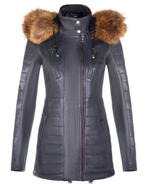 Infinity Leather Slim Fit Hooded Parka Jacket-Northam - Blue