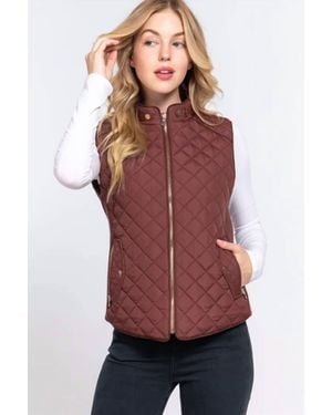 Love Tree High Neck Quilted Zip Up Puffer Vest Jacket - Red