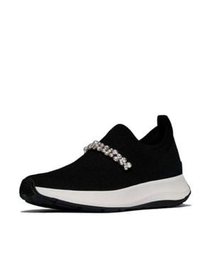 Fitflop Flow Pearls & Crystals Knit Slip-On Sneakers - Black