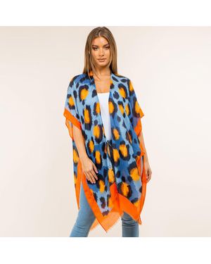 TRUEDAMES Lightweight Bold Animal Print Kimono Poncho - Blue
