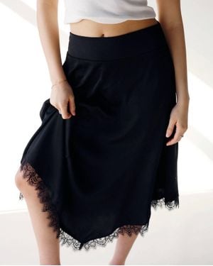 Sundayup Lola Asymmetric Lace Trim Midi Skirt - Blue