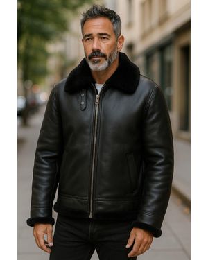 Infinity Leather Ginger Ginger B3 Aviator Real Sheepskin Leather Flying Jacket-Hobart - Black