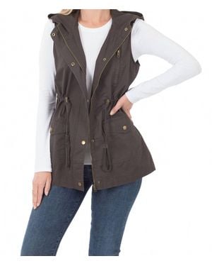 Zenana Drawstring Waist Hoodie Vest - Gray