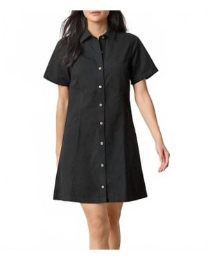 Lilla P Twill Paneled Shirt Dress - Black