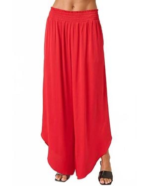 Mittoshop Satin Smocked Waist Wide Leg Pant - Red