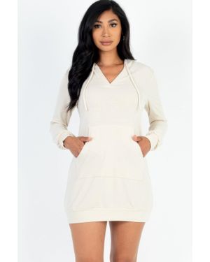 TRUEDAMES French Terry Hoodie Mini Dress - White