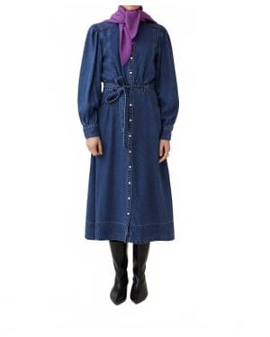 Suncoo Chona Long Sleeve Denim Shirtdress - Blue