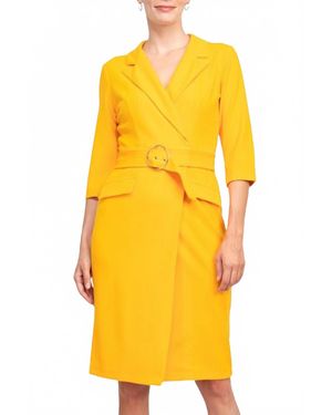 Sharagano Notched Collar Crepe Dress - Yellow
