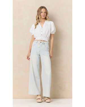 Vintage Havana Woven Adjustable Tie-Waist Crop Top - Natural
