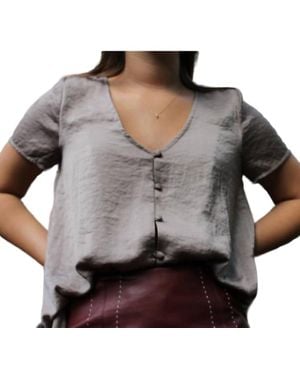 4si3nna Silk Button Up Top - Gray