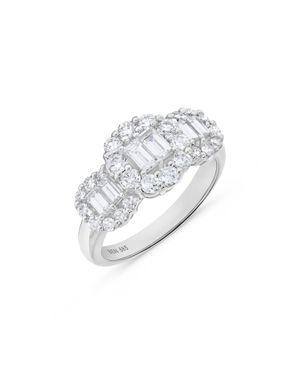 H.J. Namdar H. J. Namdar 1.5 Ct Tw Triple Baguette Diamond Round Halo Diamond Ring 14K Natural Diamonds Size 6 - White