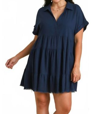 Umgee Linen Tiered Dress - Blue