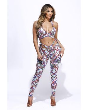 TRUEDAMES Printed Tie Detailed Jumpsuit - Blue