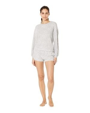 Splendid Short Set Heather Stretch Blouson Long Sleeve Jdm1047 - White