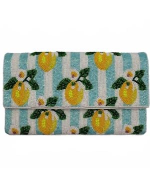 Always Amalfi Lemon Striped Beaded Clutch - Green