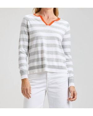 Zaket & Plover Stripe Henley Top - Gray