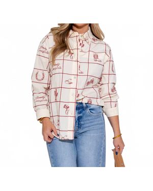 Eesome Embroidered Western Grid Button Up Top - White