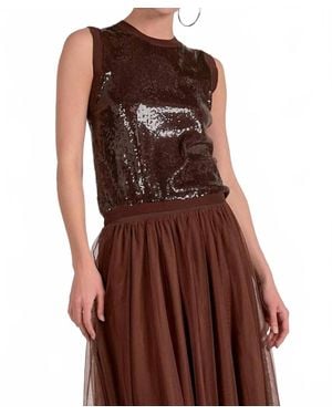 Elan Haven Sequin Tank Top - Brown