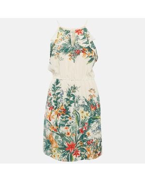 Sandro Floral Print Silk Ruffled Mini Dress - Green