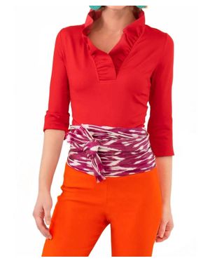 Gretchen Scott Jersey Ruffneck Quarter Sleeve Top - Red