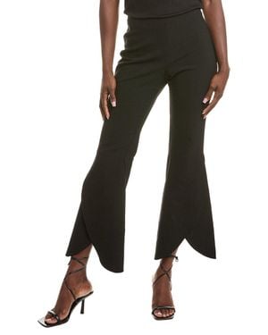Oscar de la Renta Ankle-Length Tulip Flare Silk-Trim Wool-Blend Pant - Black