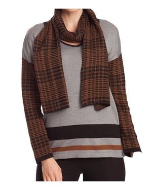 Angel Houndstooth V-Neck W/ Scarf - Brown
