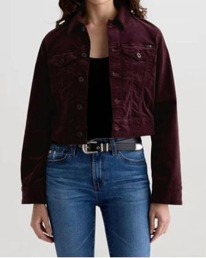 AG Jeans Isa Velvet Cropped Trucker Jacket - Black